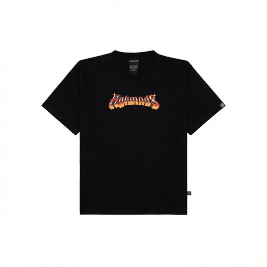 Black graphic t-shirt with retro-game inspired HOHMNDS logo.