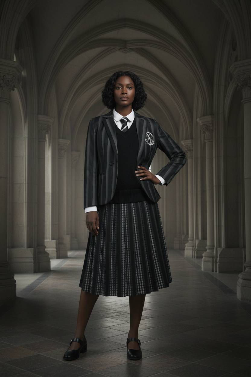Uniforme Scolaire Mercredi Addams – Style Gothique Chic